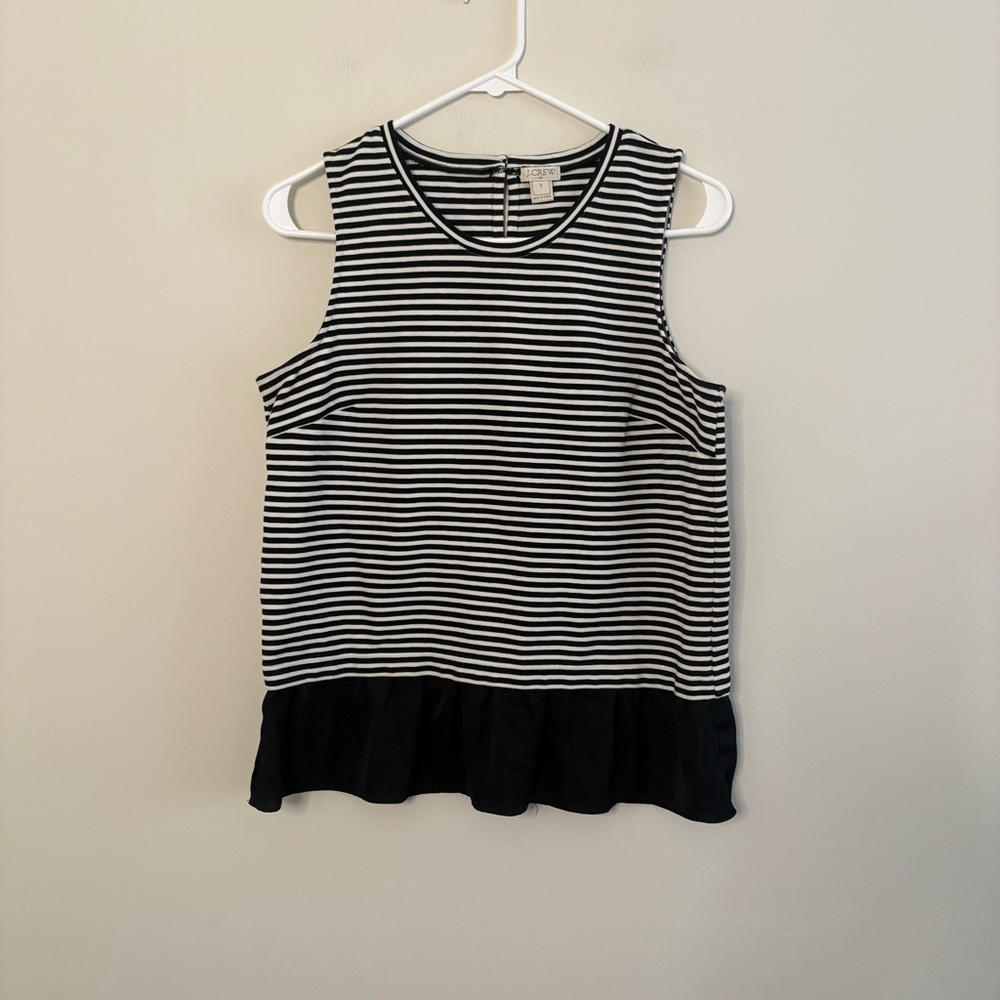 J. Crew Women’s Small Sleeveless Top Black White Striped Preppy Whimsy coastal